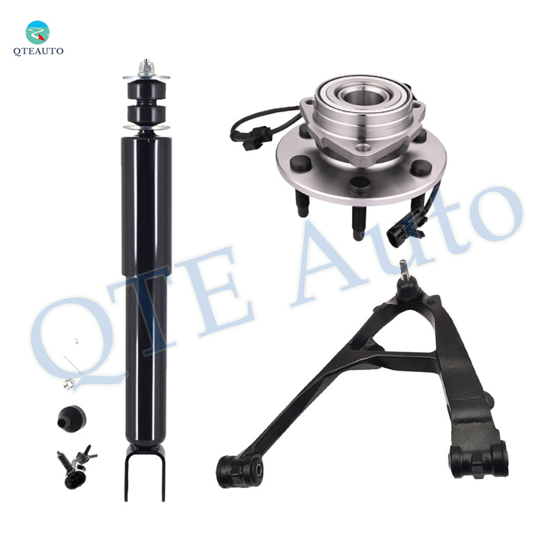 Set of 3 Front Left Lower Control Arm Ball Joint-Wheel Hub Bearing Assembly-Shock Absorber For 2000-2006 Chevrolet Suburban 1500 With 6 Stud Hub
