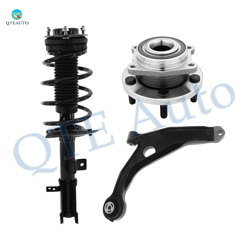 Set of 3 Front Left Lower Control Arm-Wheel Hub Bearing Assembly-Quick Complete Strut-Coil Spring Assembly For 2007-2009 Chrysler Sebring