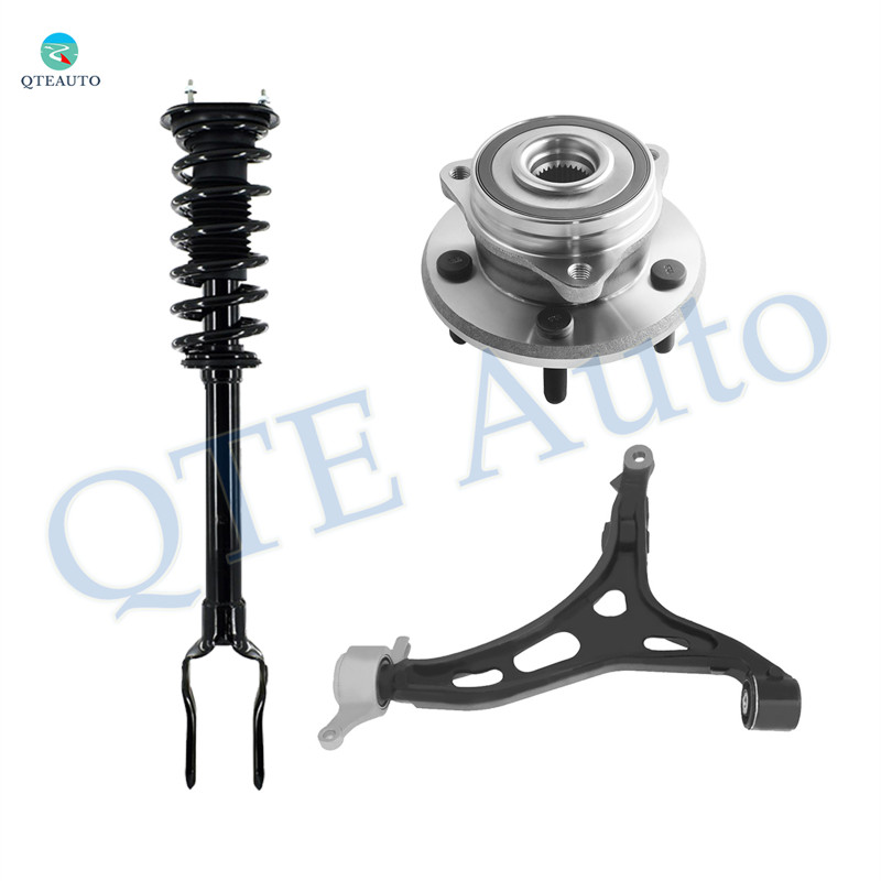 Set of 3 Front Left Lower Control Arm-Wheel Hub Bearing Assembly-Quick Complete Strut-Coil Spring Assembly For 2011-2015 Jeep Grand Cherokee RWD