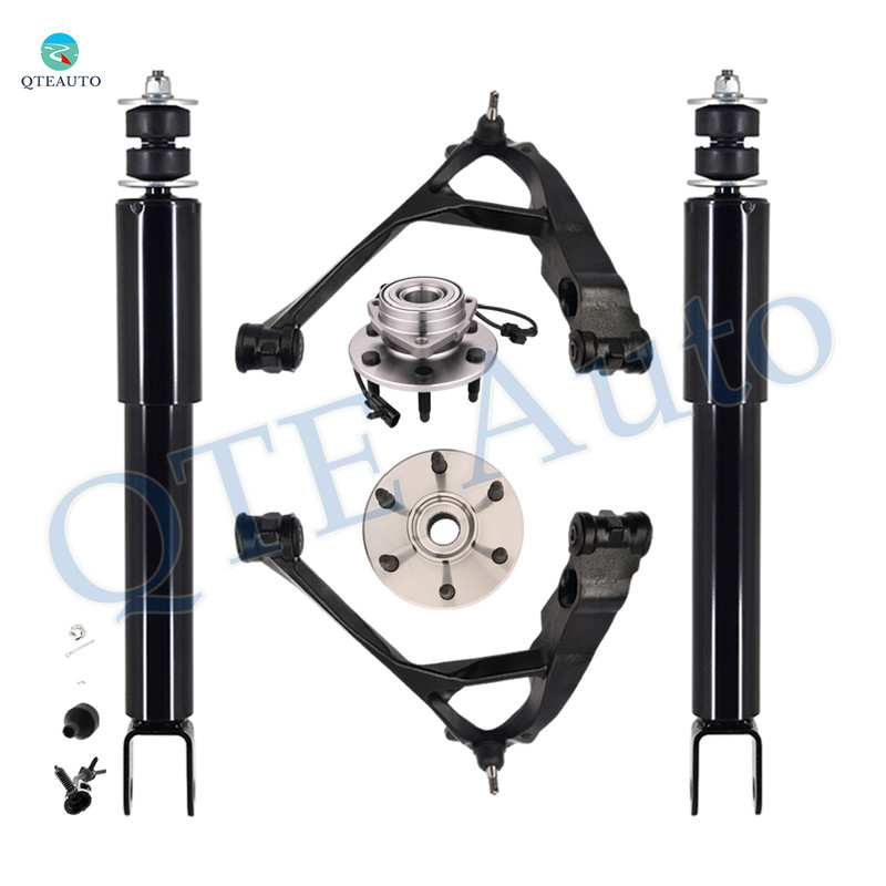 Set of 6 Front Lower Control Arm Ball Joint-Wheel Hub Bearing Assembly-Shock Absorber For 2000-2006 Chevrolet Tahoe Monotube Performance Upgrade