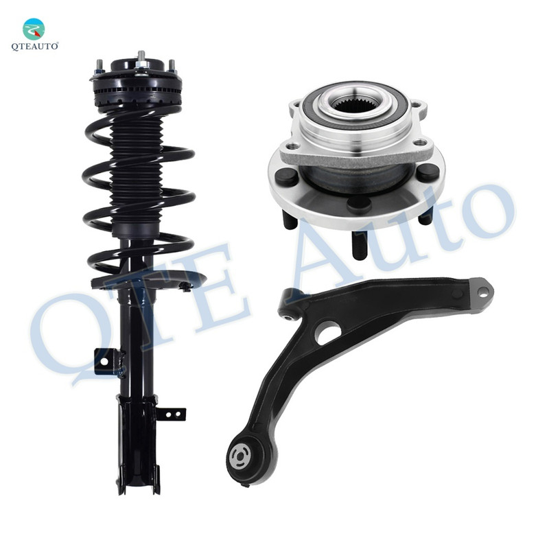 Set of 3 Front Right Lower Control Arm-Wheel Hub Bearing Assembly-Quick Complete Strut-Coil Spring Assembly For 2007-2009 Chrysler Sebring