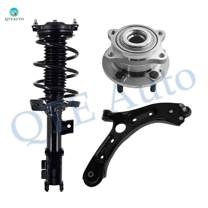 Set of 3 Front Right Lower Control Arm Ball Joint-Wheel Hub Bearing Assembly-Quick Complete Strut-Coil Spring Assembly For 2015 Hyundai Sonata