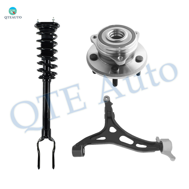 Set of 3 Front Right Lower Control Arm-Wheel Hub Bearing Assembly-Quick Complete Strut-Coil Spring Assembly For 2011-2015 Jeep Grand Cherokee RWD