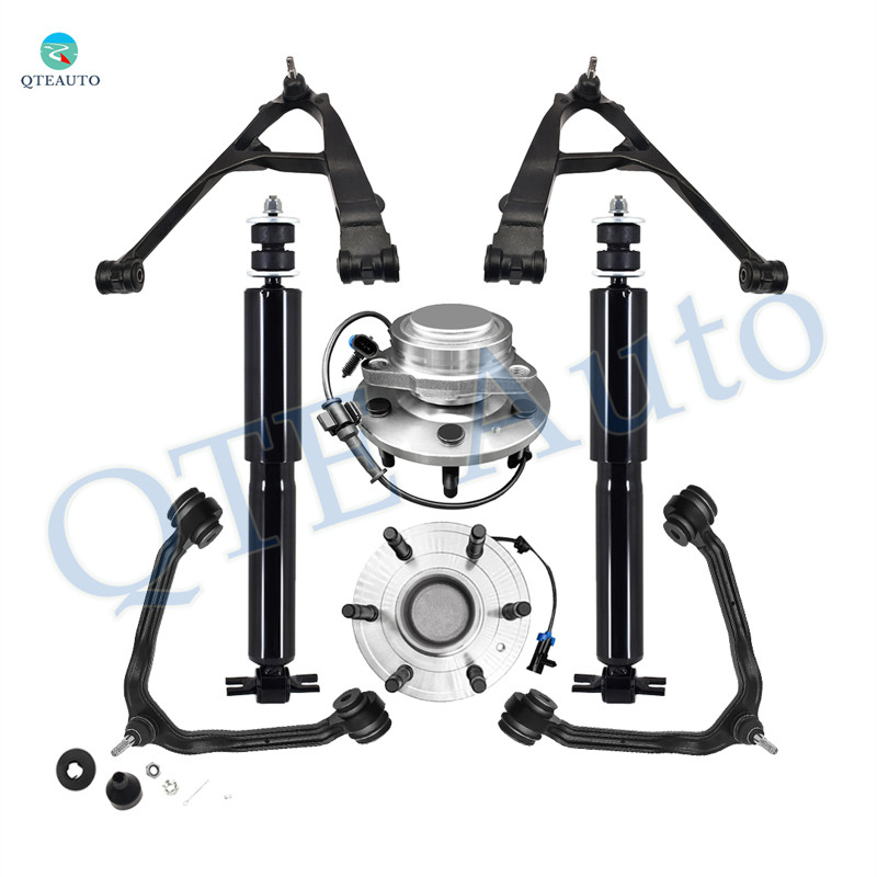 Set of 8 Front Upper and Lower Control Arm Ball Joint-Wheel Hub Bearing Assembly-Shock Absorber For 2005 2006 GMC Sierra 1500 Crew Cab Pickup