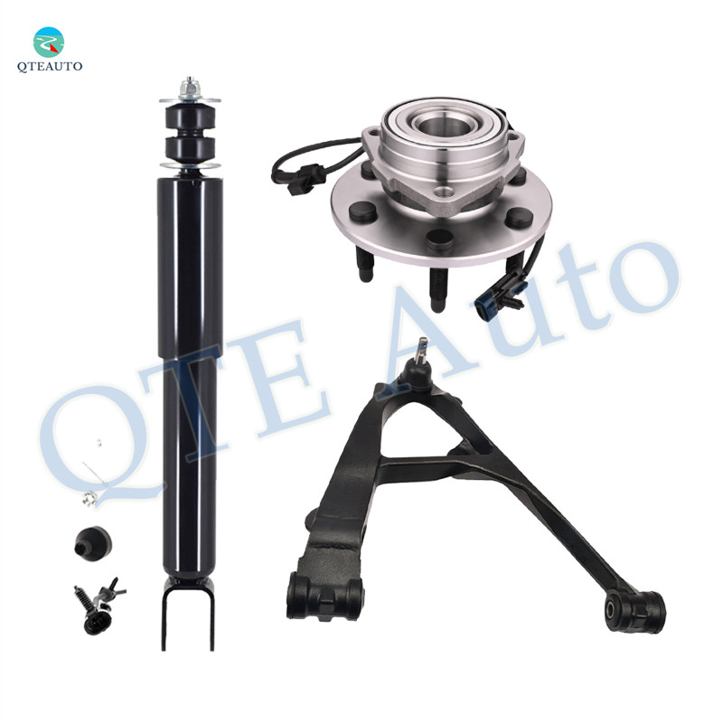 Set of 3 Front Right Lower Control Arm Ball Joint-Wheel Hub Bearing Assembly-Shock Absorber For 2000-2006 GMC Yukon XL 1500 With 6 Stud Hub