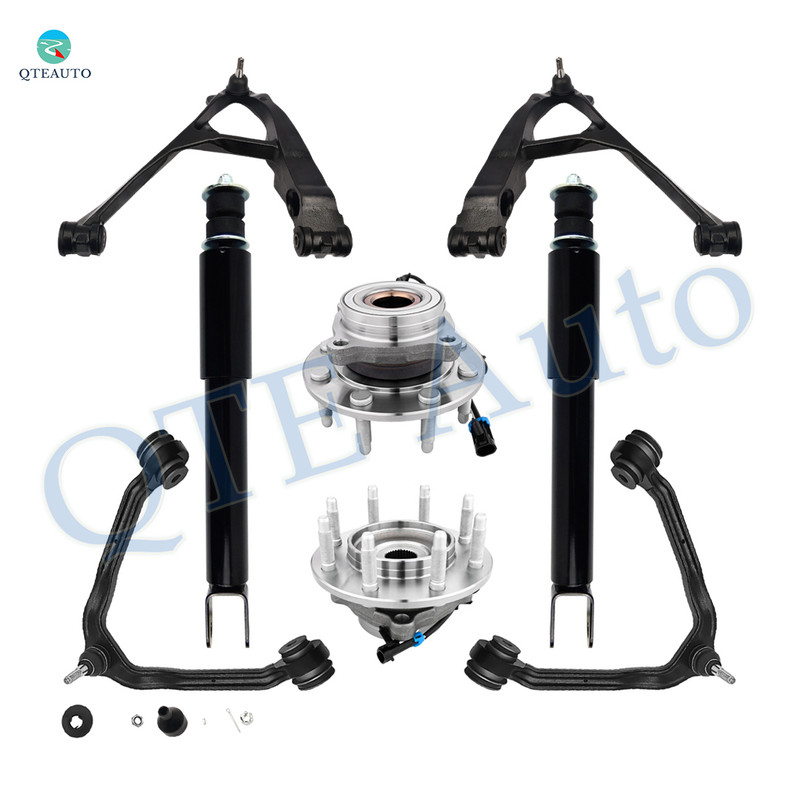 Set of 8 Front Upper and Lower Control Arm Ball Joint-Wheel Hub Bearing Assembly-Shock Absorber For 2007 GMC Sierra 1500 Classic 4WD