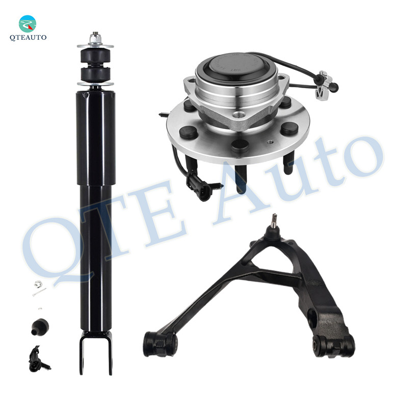 Set of 3 Front Left Lower Control Arm Ball Joint-Wheel Hub Bearing Assembly-Shock Absorber For 2000-2006 GMC Yukon XL 1500 RWD