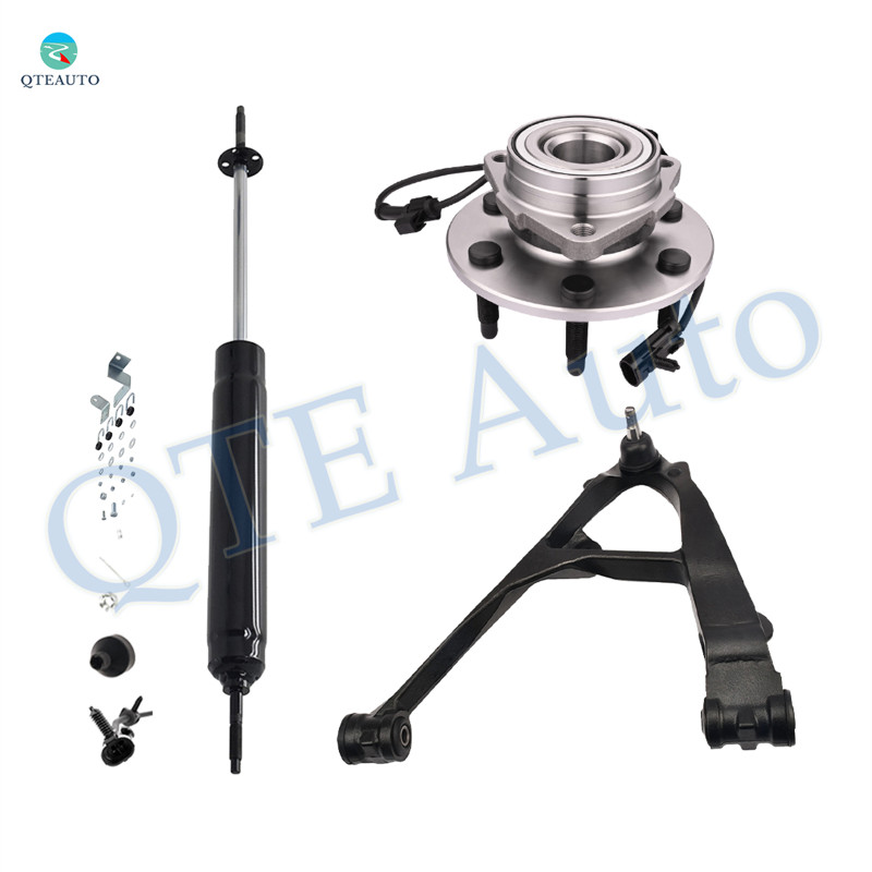 Set of 3 Front Left Lower Control Arm Ball Joint-Wheel Hub Bearing Assembly-Steering Damper For 1999-2006 Chevrolet Silverado 1500