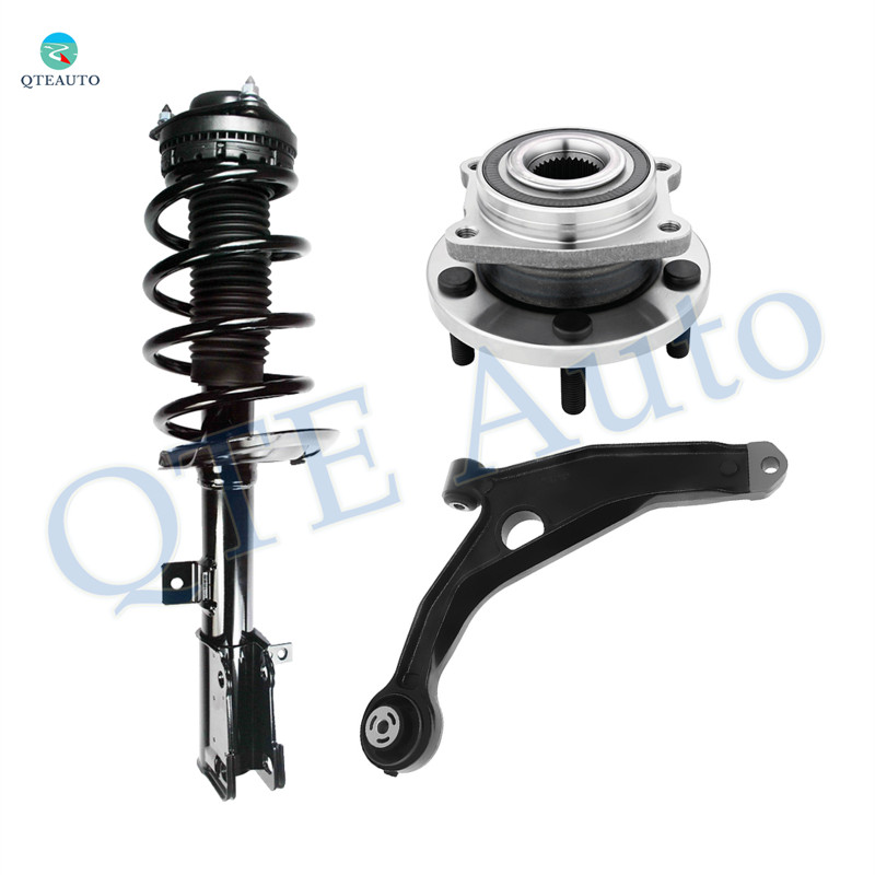Set of 3 Front Left Lower Control Arm-Wheel Hub Bearing Assembly-Quick Complete Strut-Coil Spring Assembly For 2008-2010 Chrysler Sebring FWD