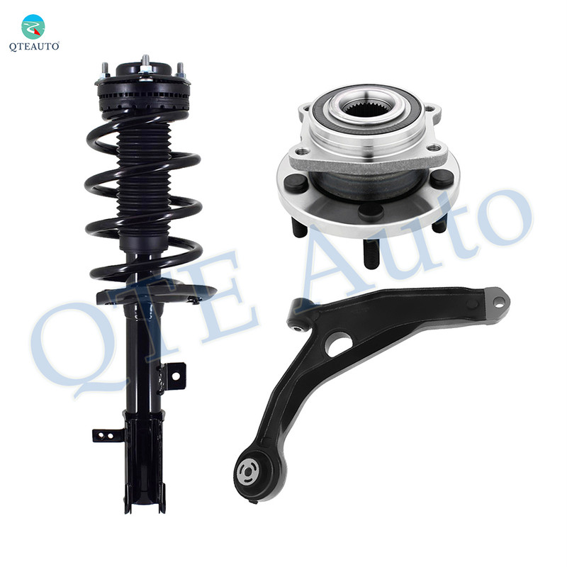 Set of 3 Front Left Lower Control Arm-Wheel Hub Bearing Assembly-Quick Complete Strut-Coil Spring Assembly For 2008-2010 Chrysler Sebring FWD