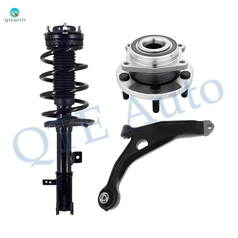 Set of 3 Front Left Lower Control Arm-Wheel Hub Bearing Assembly-Quick Complete Strut-Coil Spring Assembly For 2008-2010 Chrysler Sebring