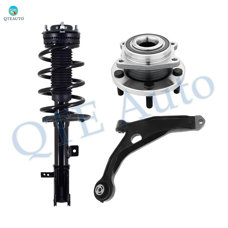 Set of 3 Front Left Lower Control Arm-Wheel Hub Bearing Assembly-Quick Complete Strut-Coil Spring Assembly For 2008-2010 Chrysler Sebring
