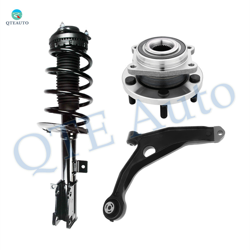 Set of 3 Front Right Lower Control Arm-Wheel Hub Bearing Assembly-Quick Complete Strut-Coil Spring Assembly For 2008-2010 Chrysler Sebring FWD