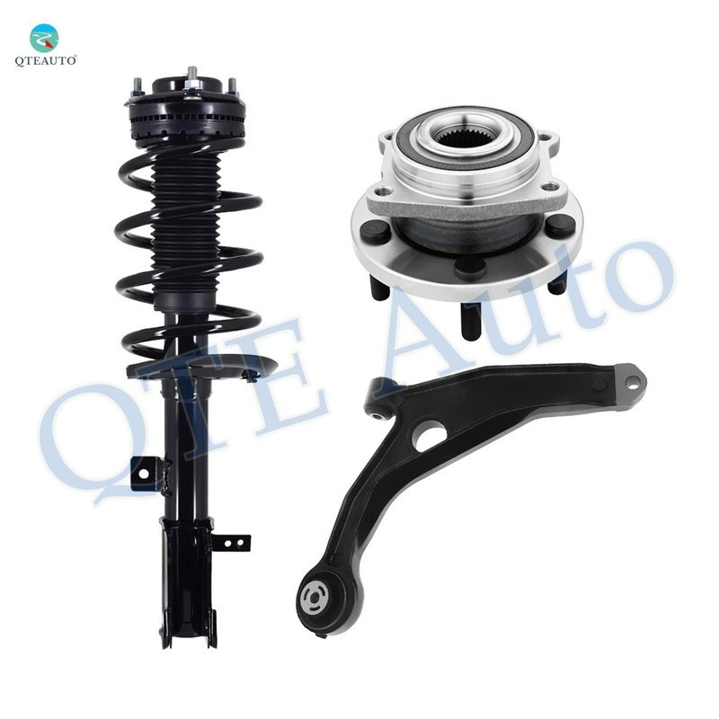 Set of 3 Front Right Lower Control Arm-Wheel Hub Bearing Assembly-Quick Complete Strut-Coil Spring Assembly For 2007-2010 Chrysler Sebring