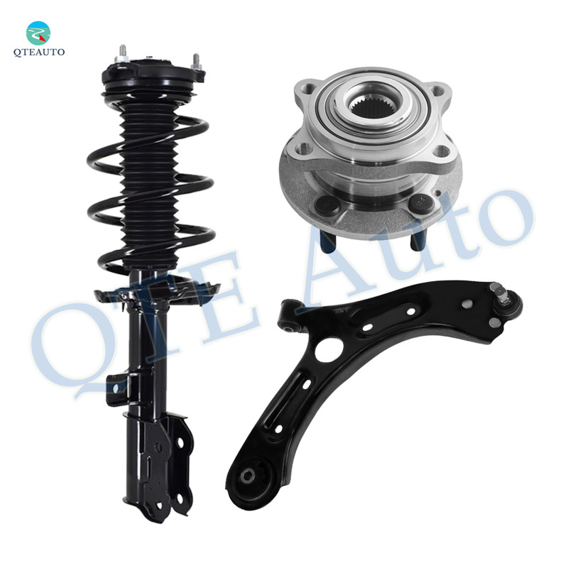 Set of 3 Front Left Lower Control Arm Ball Joint-Wheel Hub Bearing Assembly-Quick Complete Strut-Coil Spring Assembly For 2017-2022 KIA Sportage