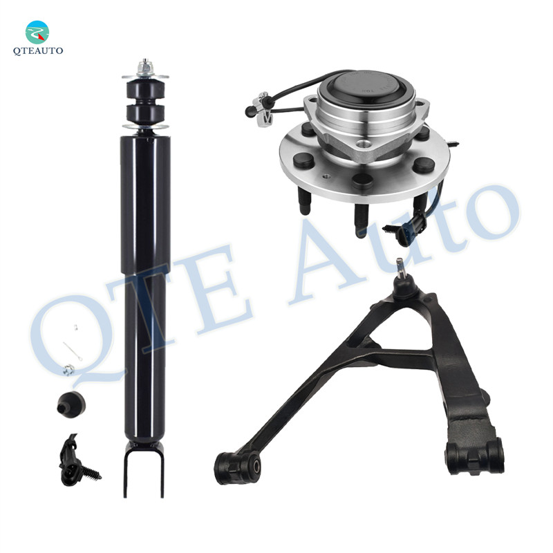 Set of 3 Front Left Lower Control Arm Ball Joint-Wheel Hub Bearing Assembly-Shock Absorber For 2000-2006 GMC Yukon XL 1500 RWD With 6 Stud Hub