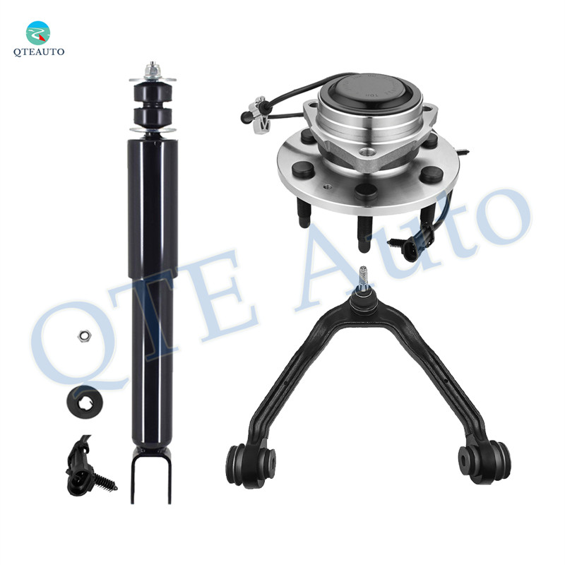 Set of 3 Front Upper Control Arm Ball Joint-Wheel Hub Bearing Assembly-Shock Absorber Replacement For 2004 GMC Sierra 1500