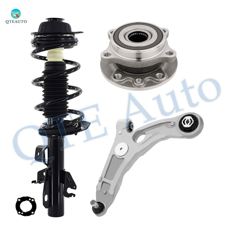 Set of 3 Front Left Lower Control Arm Ball Joint-Wheel Hub Bearing Assembly-Quick Complete Strut-Coil Spring Assembly Replacement For 2015-2017 Chrysler 200 AWD