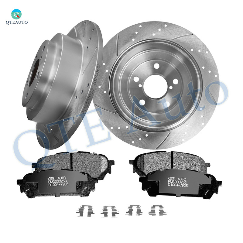 Set of 6 Rear 265mm Drilled Slotted Brake Disc Rotors-Ceramic Brake Pad Kit For 2005 2006 Saab 9-2X
