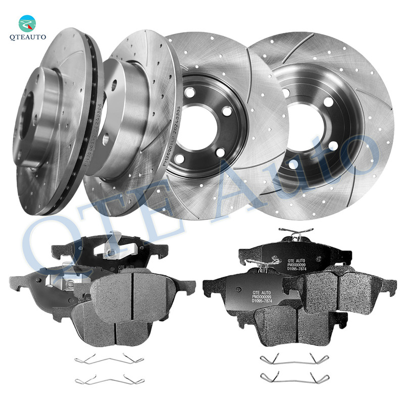 Set of 12 Front 278mm-Rear 265mm Drilled Slotted Brake Disc Rotors-Ceramic Brake Pad Kit For 2007-2013 Mazda 3