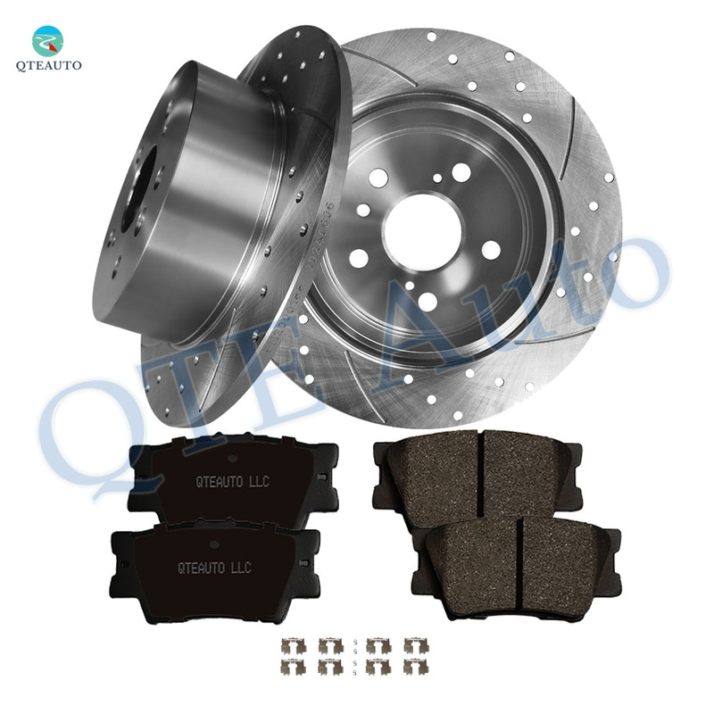 Set of 6 Rear 281mm Drilled Slotted Brake Disc Rotors-Ceramic Brake Pad Kit For 2008-2012 Toyota Avalon