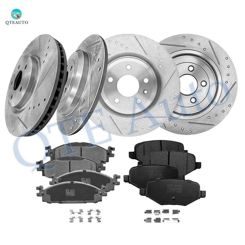 Set of 12 Front 325mm-Rear 330mm Drilled Slotted Brake Disc Rotors-Ceramic Brake Pad Kit For 2009-2019 Ford Flex