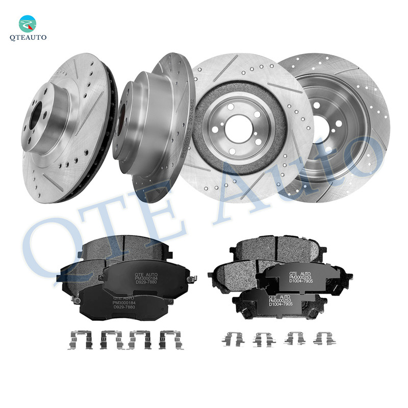 Set of 12 Front 293mm-Rear 265mm Drilled Slotted Brake Disc Rotors-Ceramic Brake Pad Kit For 2005 2006 Saab 9-2X