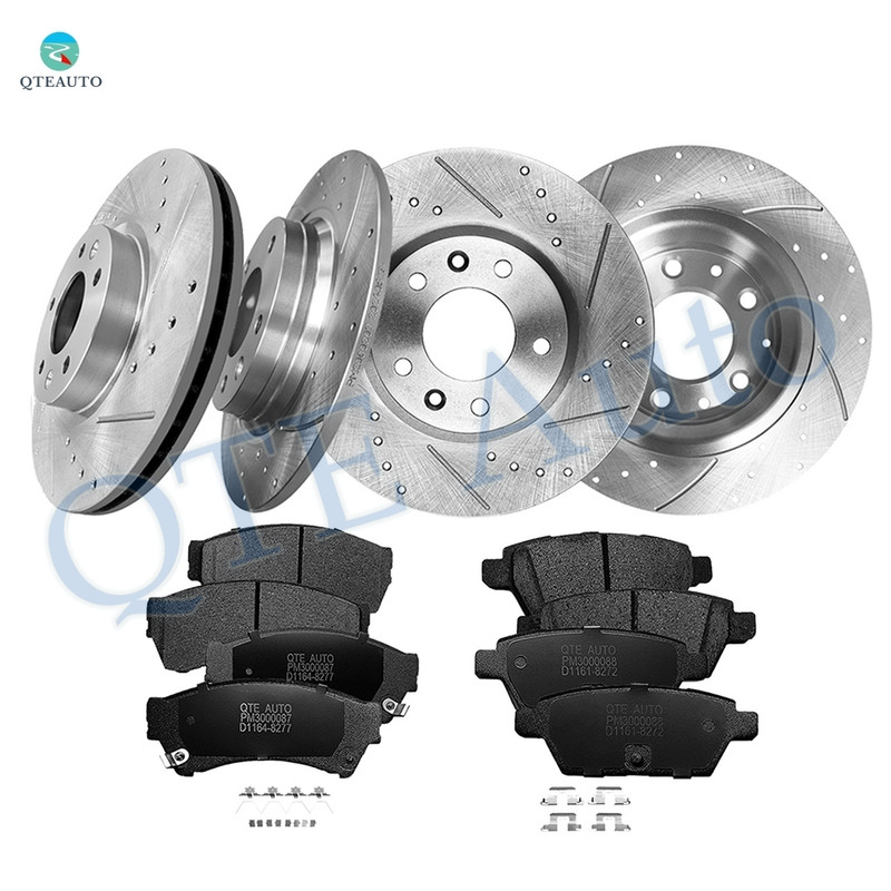 Set of 12 Front 299mm-Rear 280mm Drilled Slotted Brake Disc Rotors-Ceramic Brake Pad Kit For 2006-2012 Ford Fusion