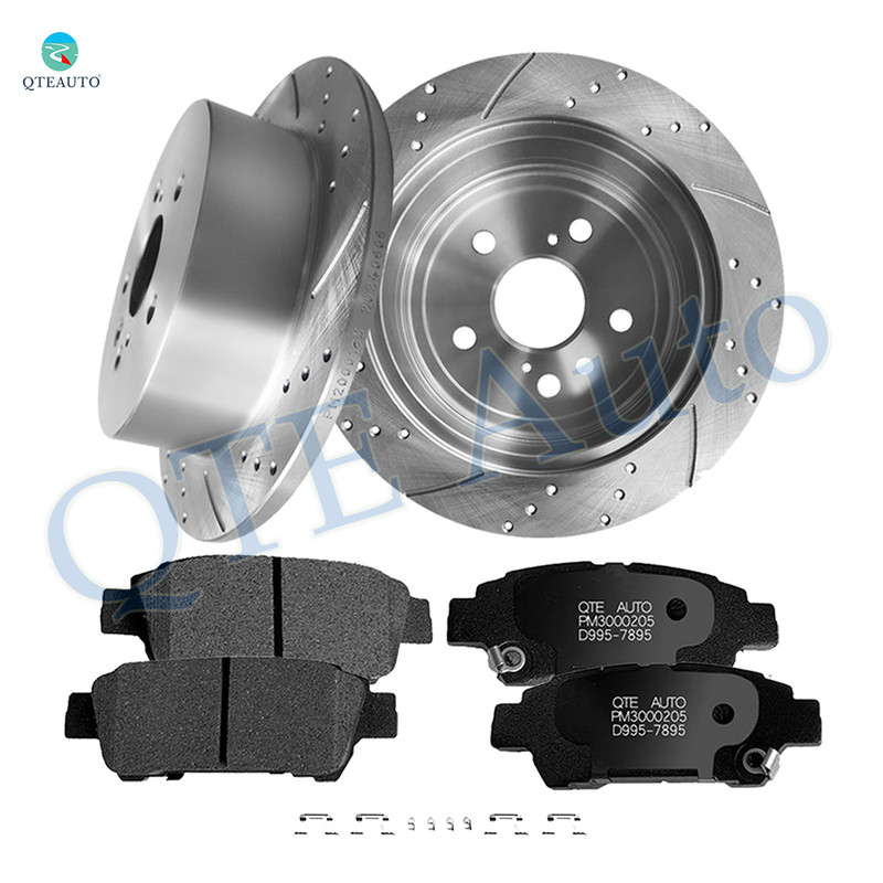 Set of 6 Rear 290mm Drilled Slotted Brake Disc Rotors-Ceramic Brake Pad Kit For 2004-2010 Toyota Sienna