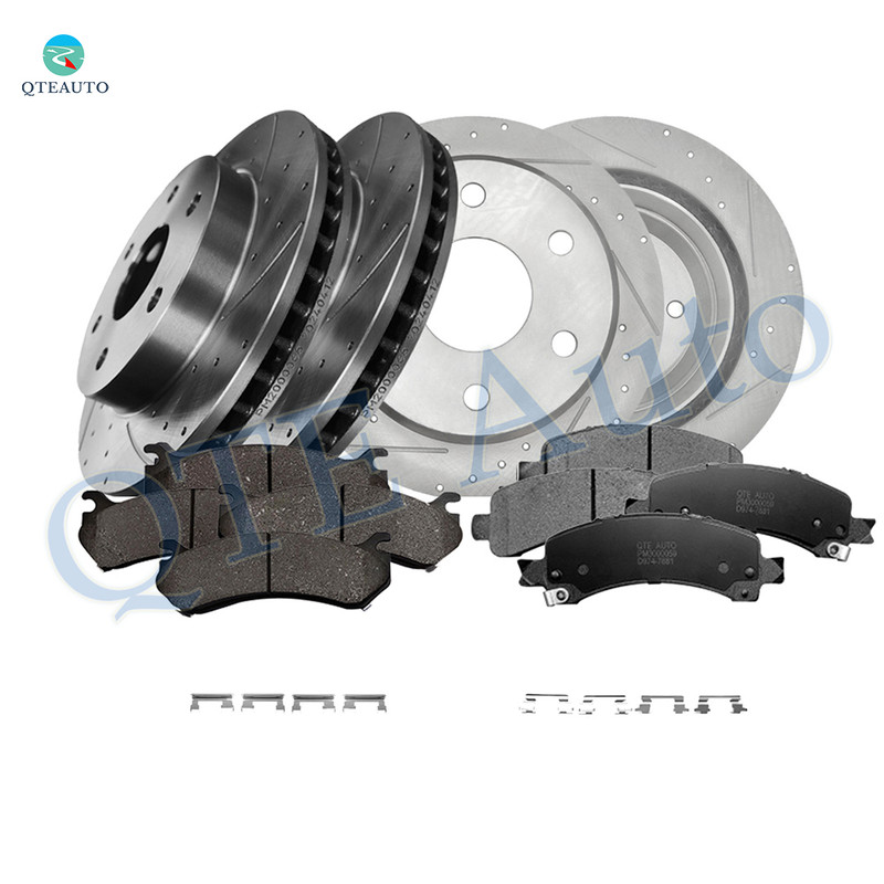 Set of 12 Front 305mm-Rear 330.2mm Drilled Slotted Brake Disc Rotors-Ceramic Brake Pad Kit For 2004-2008 Chevrolet Express 1500