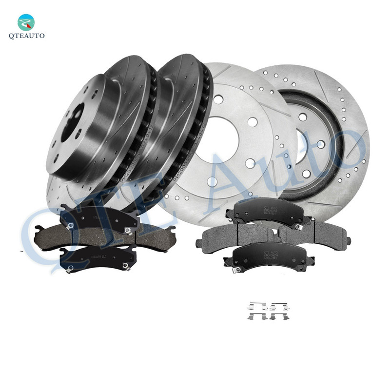 Set of 12 Front 331mm-Rear 330mm Drilled Slotted Brake Disc Rotors-Ceramic Brake Pad Kit For 2004-2006 Chevrolet Avalanche 1500