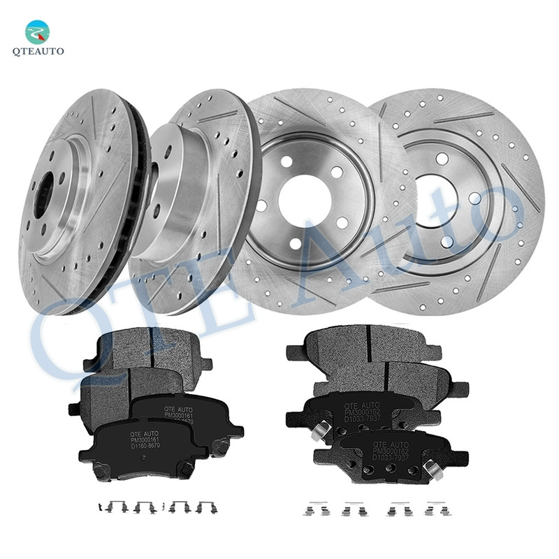 Set of 12 Front 296mm-Rear 270mm Drilled Slotted Brake Disc Rotors-Ceramic Brake Pad Kit For 2007 Saturn Aura