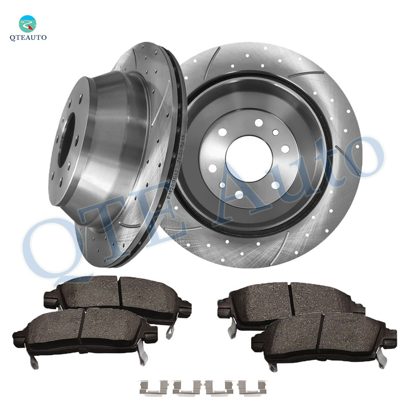 Set of 6 Rear 325mm Drilled Slotted Brake Disc Rotors-Ceramic Brake Pad Kit For 2004-2007 Buick Rainier