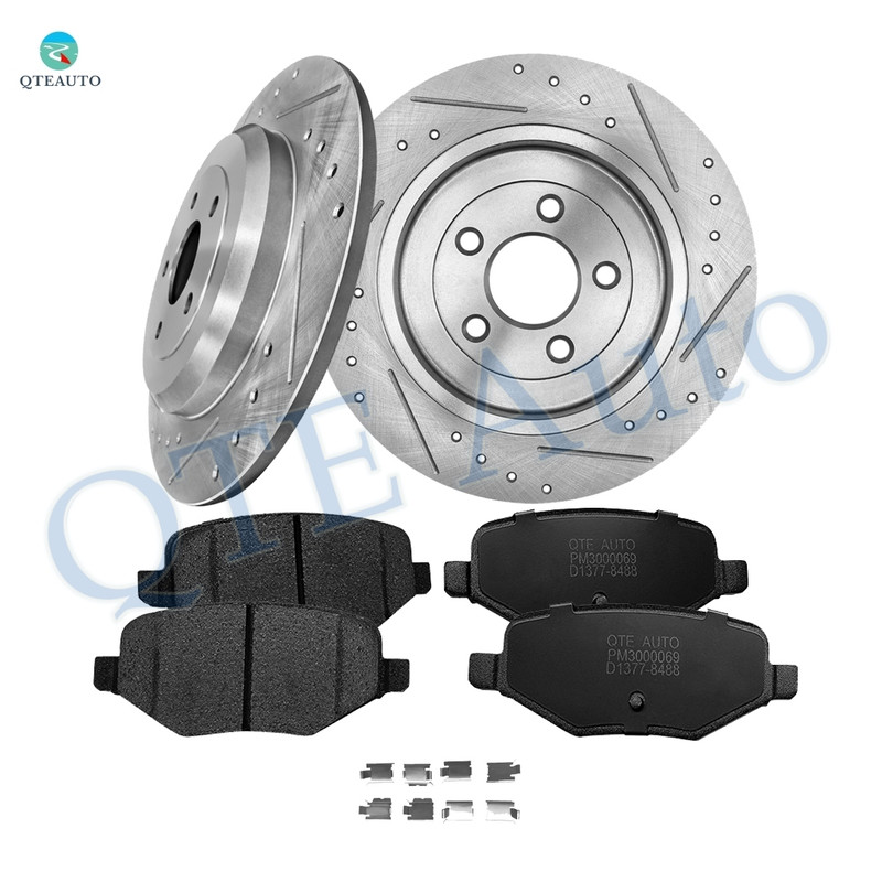 Set of 6 Rear 330mm Drilled Slotted Brake Disc Rotors-Ceramic Brake Pad Kit For 2009-2012 Lincoln MKS