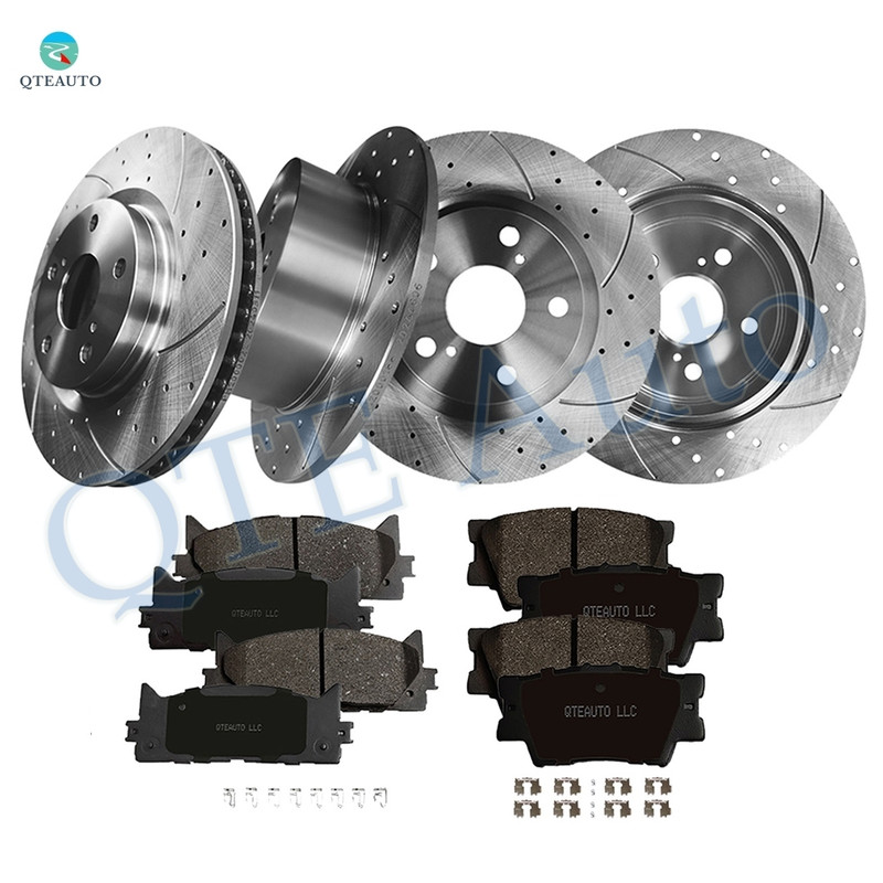 Set of 12 Front 296mm-Rear 281mm Drilled Slotted Brake Disc Rotors-Ceramic Brake Pad Kit For 2007-2012 Lexus ES350