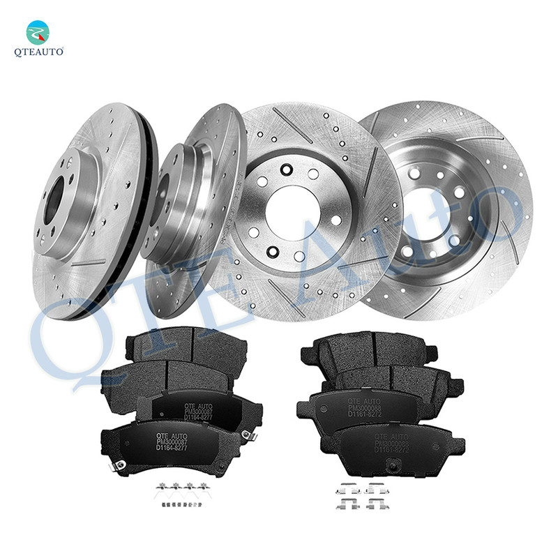 Set of 12 Front 299mm-Rear 280mm Drilled Slotted Brake Disc Rotors-Ceramic Brake Pad Kit For 2006 Lincoln Zephyr