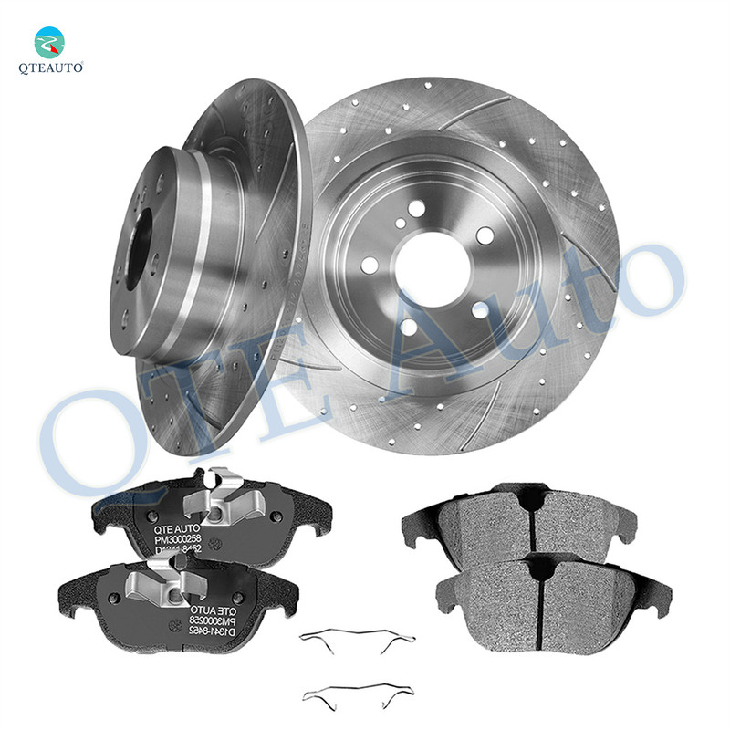 Set of 6 Rear 300mm Drilled Slotted Brake Disc Rotors-Ceramic Brake Pad Kit For 2012-2015 Mercedes-Benz C250