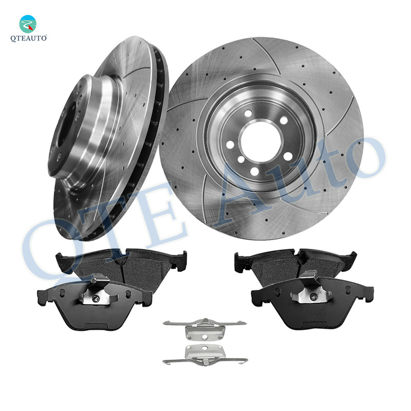 Set of 6 Front 348mm Drilled Slotted Brake Disc Rotors-Ceramic Brake Pad Kit For 2009-2013 BMW 335I Xdrive