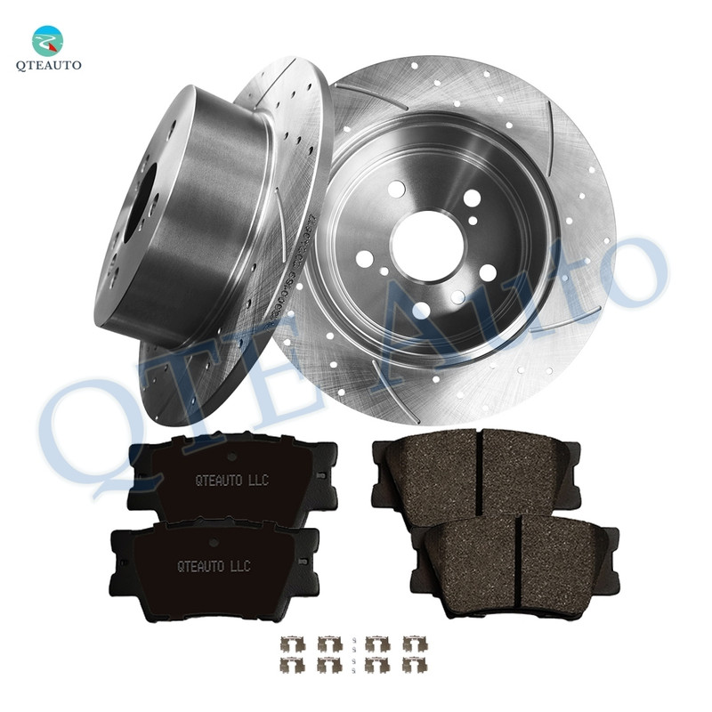 Set of 6 Rear 281mm Drilled Slotted Brake Disc Rotors-Ceramic Brake Pad Kit For 2013-2018 Toyota Avalon