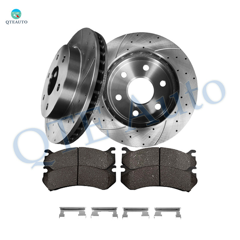 Set of 6 Front 305mm Drilled Slotted Brake Disc Rotors-Ceramic Brake Pad Kit For 2005 GMC Savana 2500