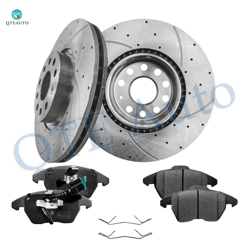 Set of 6 Front 312mm Drilled Slotted Brake Disc Rotors-Ceramic Brake Pad Kit For 2010-2014 Volkswagen GTI