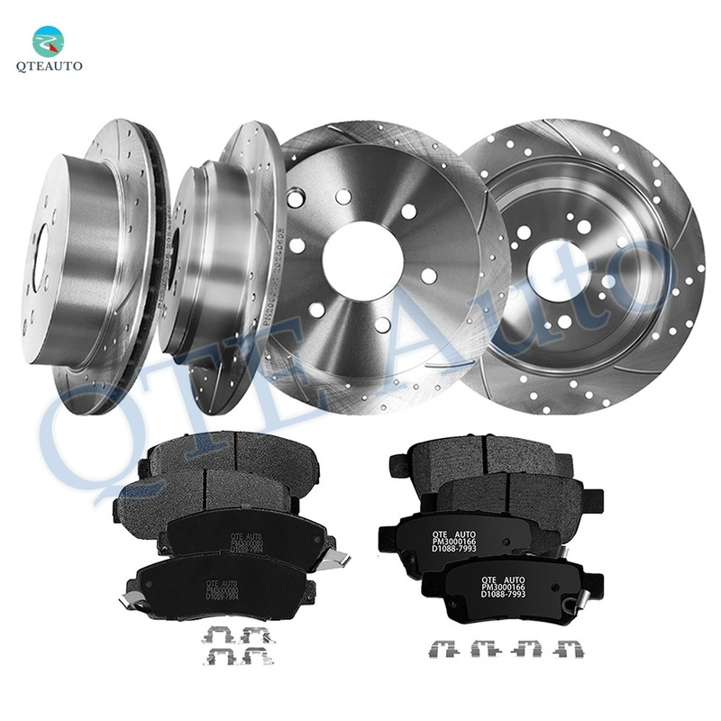 Set of 12 Front 296mm-Rear 313mm Drilled Slotted Brake Disc Rotors-Ceramic Brake Pad Kit For 2005-2010 Honda Odyssey Front D1521 7994