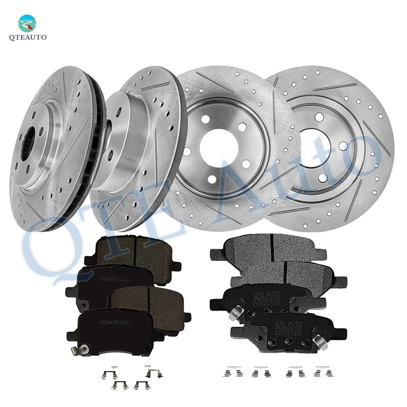 Set of 12 Front 296mm-Rear 270mm Drilled Slotted Brake Disc Rotors-Ceramic Brake Pad Kit For 2004-2007 Saturn ION