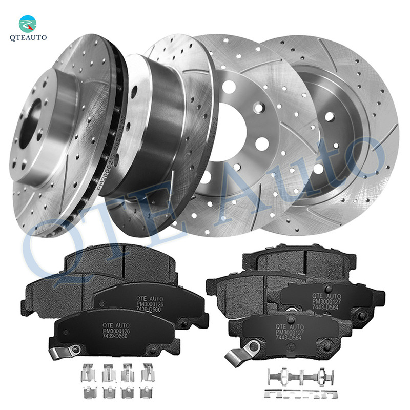 Set of 12 Front 240mm-Rear 239mm Drilled Slotted Brake Disc Rotors-Ceramic Brake Pad Kit For 1993 1995-1997 Honda Civic DEL SOL Rear 7443-D564