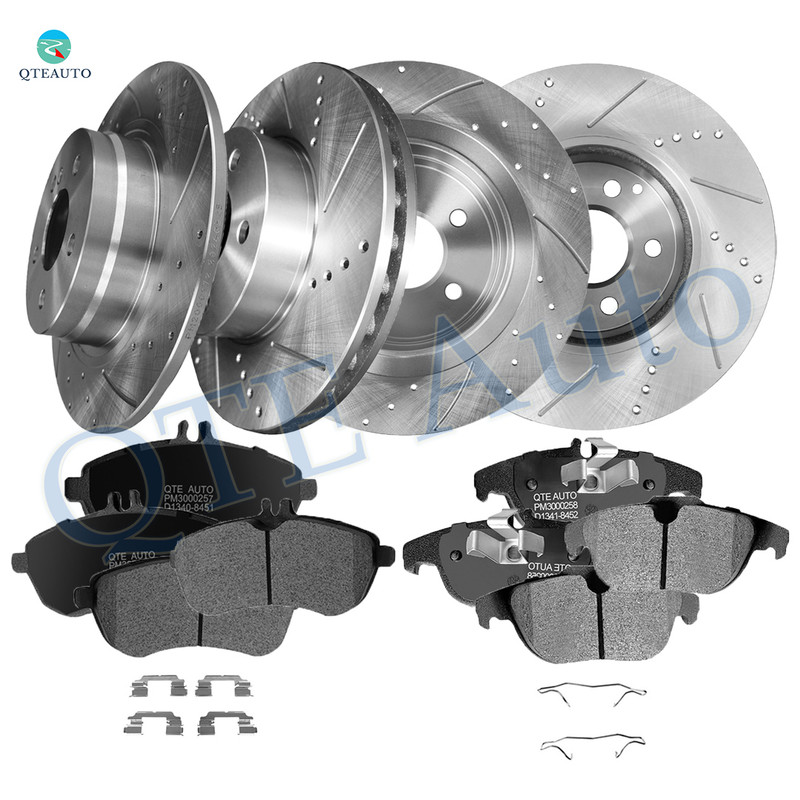 Set of 12 Front 295mm-Rear 300mm Drilled Slotted Brake Disc Rotors-Ceramic Brake Pad Kit For 2008-2012 Mercedes-Benz C300