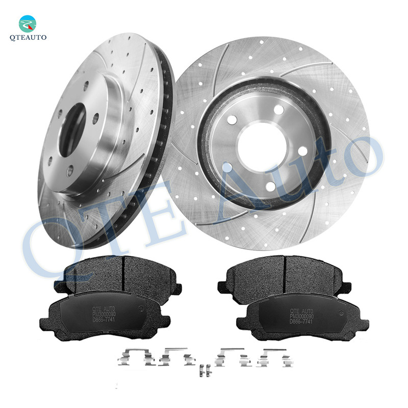Set of 6 Front 276mm Drilled Slotted Brake Disc Rotors-Ceramic Brake Pad Kit For 2008-2011 Mitsubishi Lancer