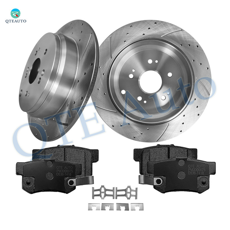 Set of 6 Rear 305mm Drilled Slotted Brake Disc Rotors-Ceramic Brake Pad Kit For 2007-2009 Acura RDX