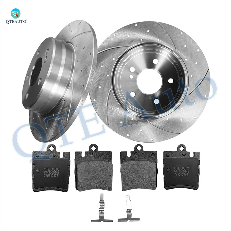 Set of 6 Rear 290mm Drilled Slotted Brake Disc Rotors-Ceramic Brake Pad Kit For 2006 2007 Mercedes-Benz C280