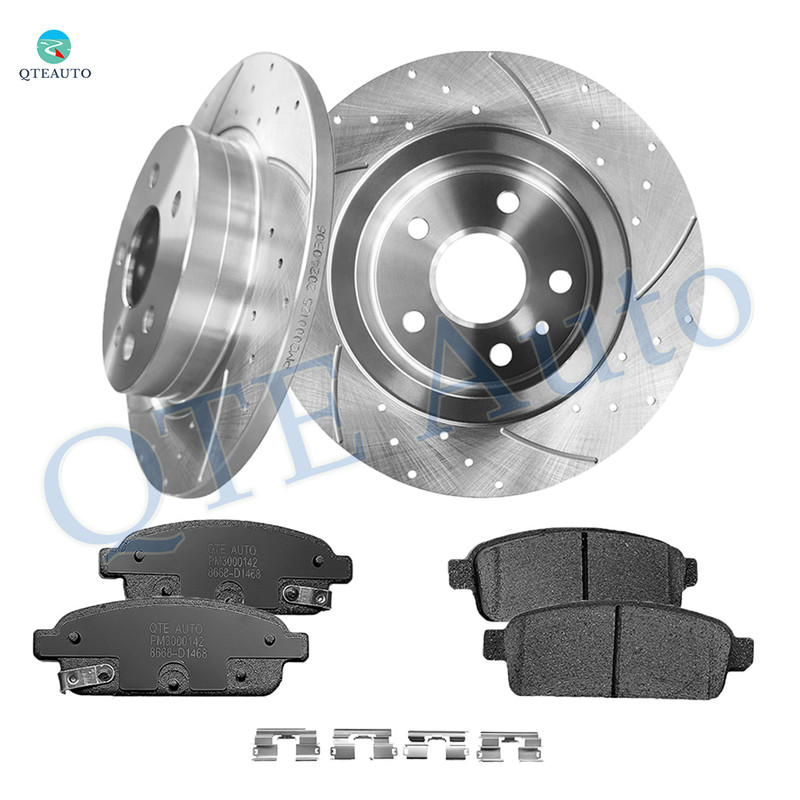 Set of 6 Rear 268mm Drilled Slotted Brake Disc Rotors-Ceramic Brake Pad Kit For 2011-2015 Chevrolet Cruze
