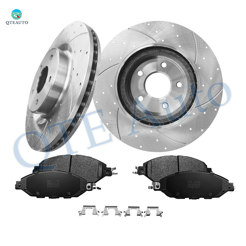 Set of 6 Front 320mm Drilled Slotted Brake Disc Rotors-Ceramic Brake Pad Kit For 2014-2017 Infiniti QX60